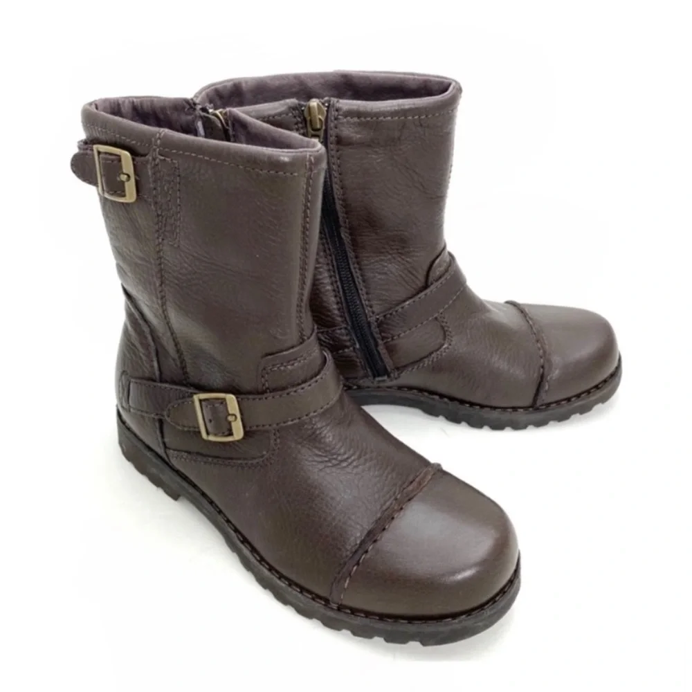Ugg Cowen Cap toe Sheepskin Leather Biker Moto Boot in Brown Size 4 SN 3295